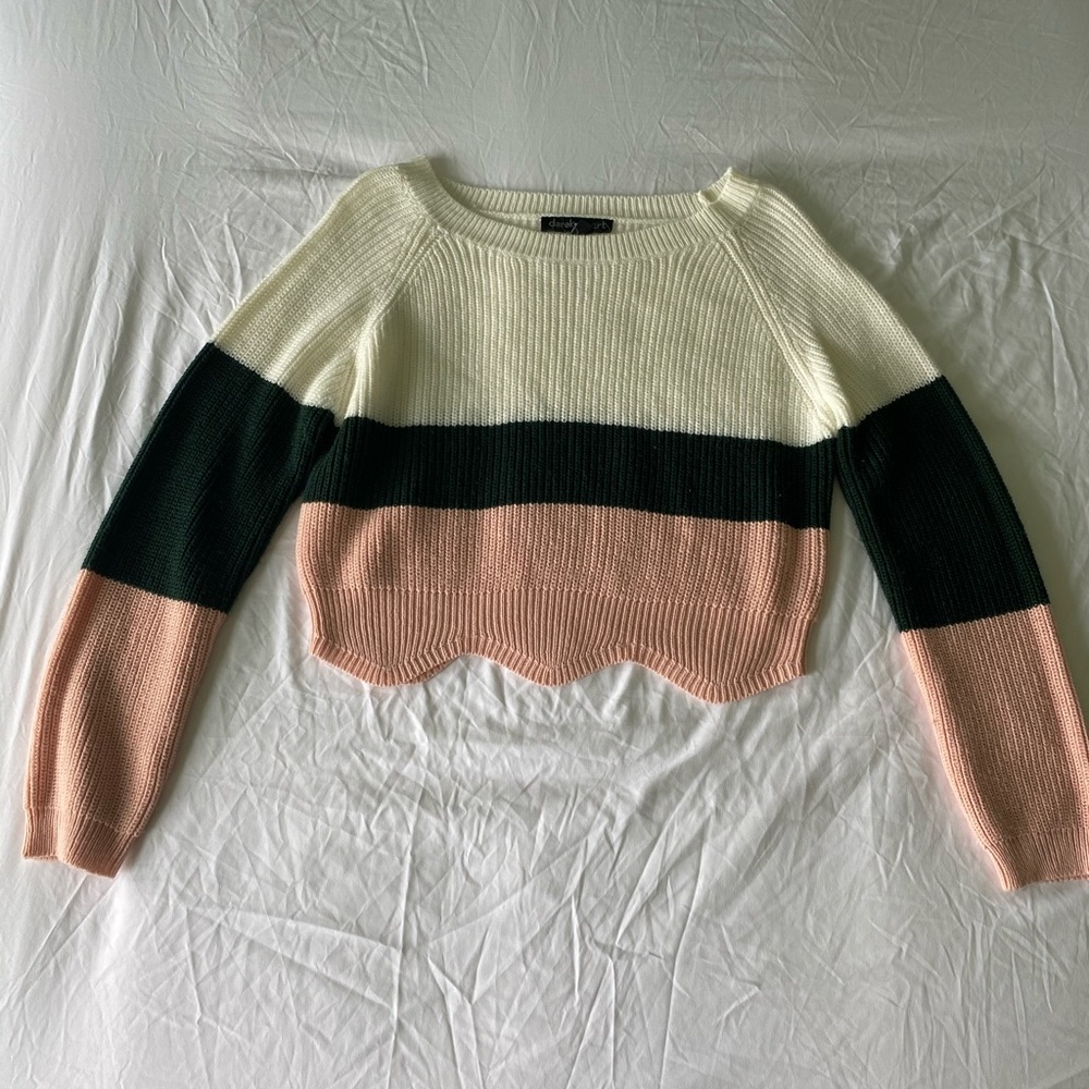 white, pink and green knit sweater
